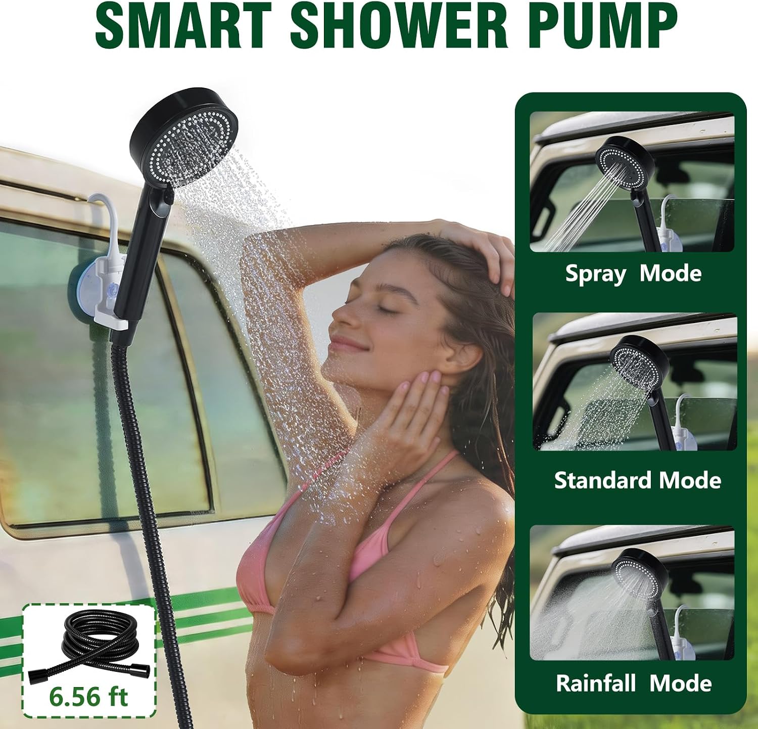Portable Hot Shower Kit with 6.56Ft Tall Privacy Tent & 1500W Immersion Water Heater, 6800mAh Rechargeable Shower Pump, 5.3 Gallon Folding Bucket, Outdoor Hot Shower for Camping, Emergency Use