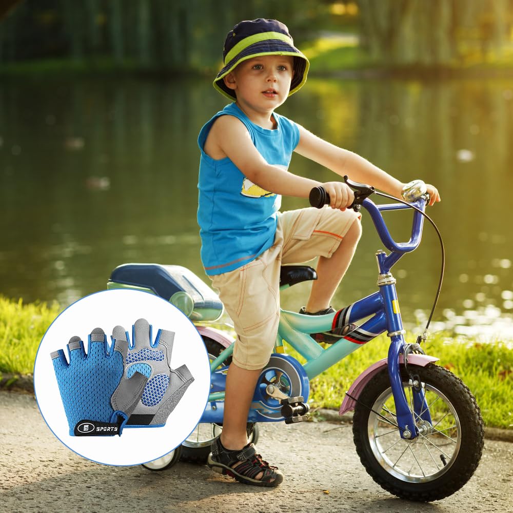 Guantes Bici Niño, Guantes Ciclismo Medio Dedo para Niños de 9 a 13 Años, Antideslizantes, Porosità, Adecuado para Ciclismo, Escalada, Patinaje sobre Hielo(Gris)