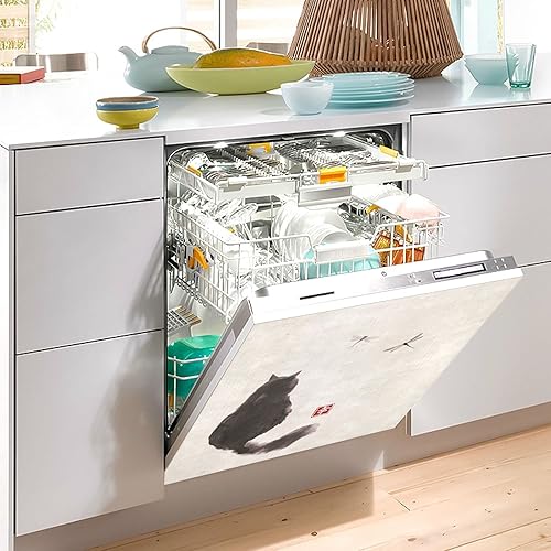 Miniatura 3 de Panel de cubierta para lavavajillas, diseño retro negro esponjoso de gato, calcomanía para nevera, microondas, refrigerador, decoración