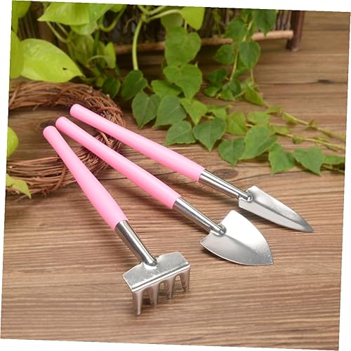 Miniatura 3 de Homoyoyo Mini herramienta de jardín rosa con asas de plástico antideslizantes, práctico rastrillo de pala y pala ancha para plantar macetas en