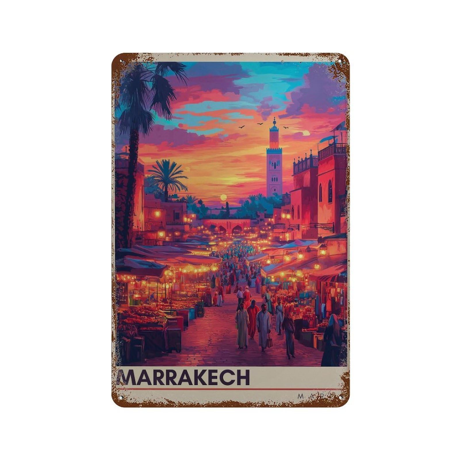 xiaoxiaoshen Marrakesh Travel Medina Morocco Wall Decor Art Metal Tin Poster Modern Home Decor Art Home Bar Shop Decorations Vintage Sign 30x20cm