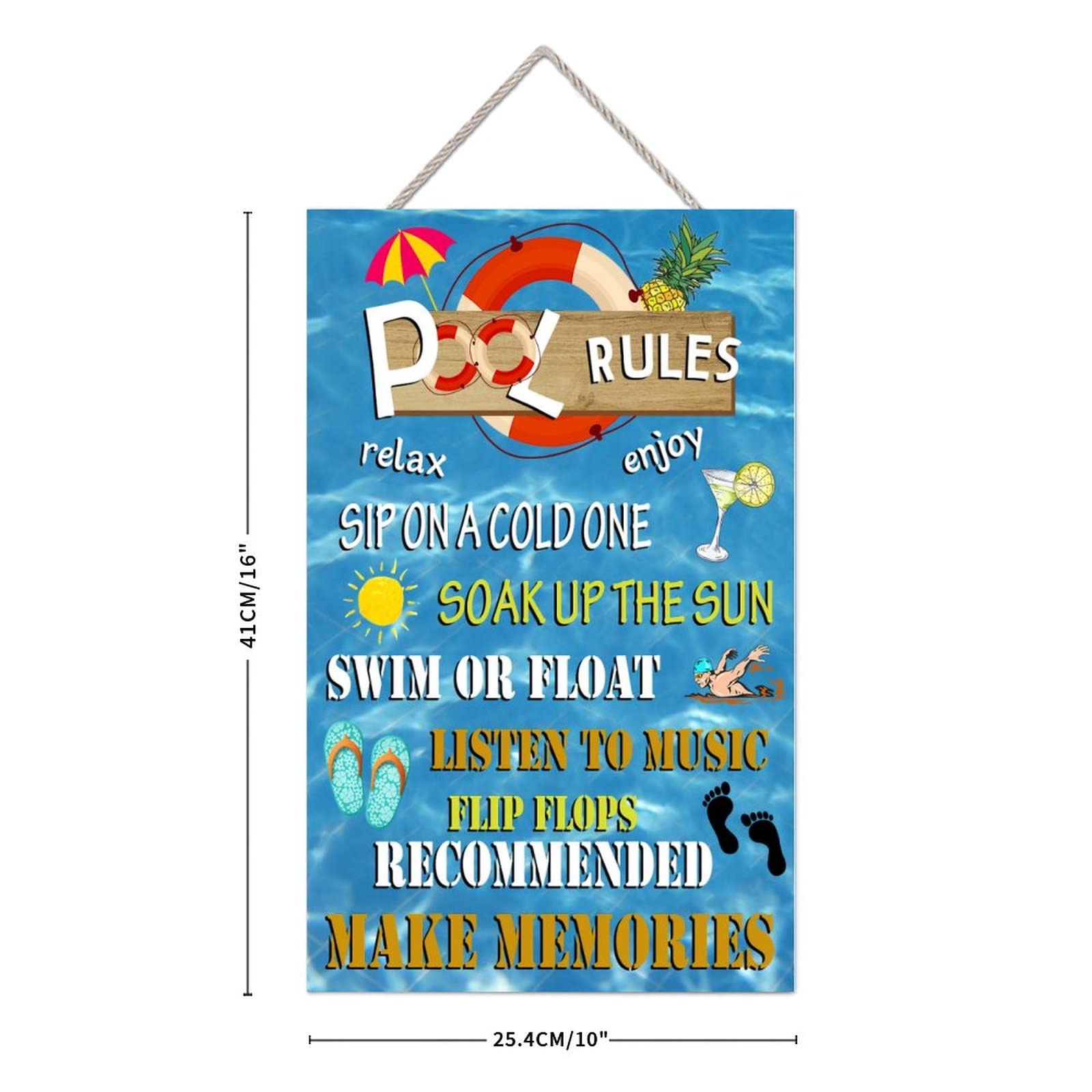 MISSUYSA Retro Wood Sign Pool Rules Hanging Sign Hello Summer Wall Decoration Outdoor Swimming Pool Decor Pool Sign 10x16 inch