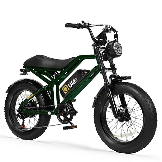 Qlife Electric Bike for Adults-1500W Peak Motor 20" Fat Tires 28MPH(Unlock to 35MPH) EBike Moped, 624-1248Wh Removable Battery Bicycle, with Dual Suspension & Brakes Motorcycle, 7-Speed,Spark