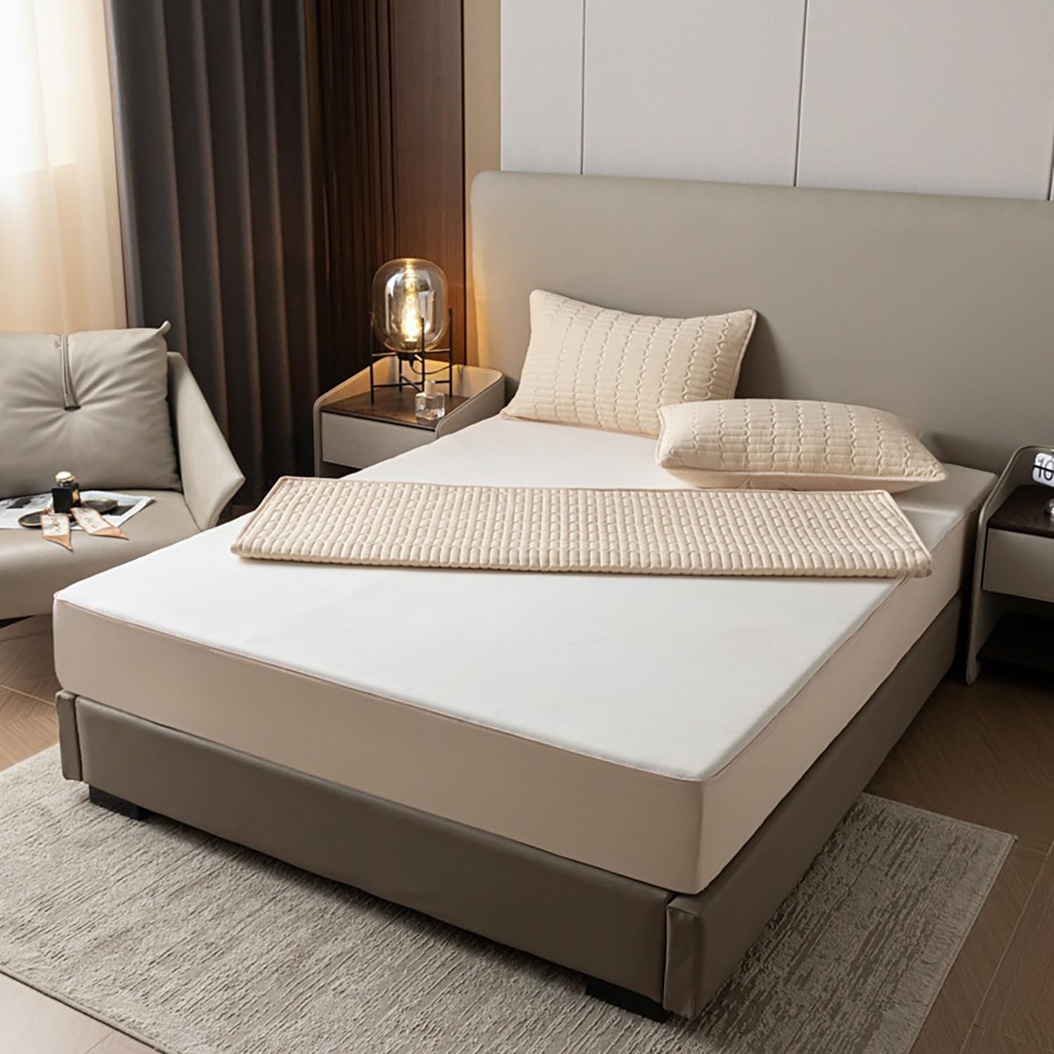 Oddychający ochraniacz na materac zapinany na zamek 90 x 200 180 x 200 pasuje do sprężyny skrzynkowej 140 x 200 160 x 200 wysokości 5-40 cm pikowany pokrowiec na 150 x 200 + 25 cm wodoodporny odporny