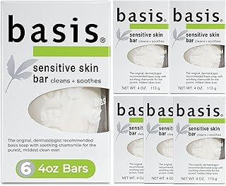 Basis Sensitive Skin Bar Soap for Body, Hands and Face, Unscented Soap B...