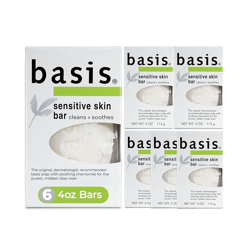 Basis Sabonete em Barra para Corpo, Mãos e Rosto, Sem Fragrância, Pacote com 6 unidades de 113 g