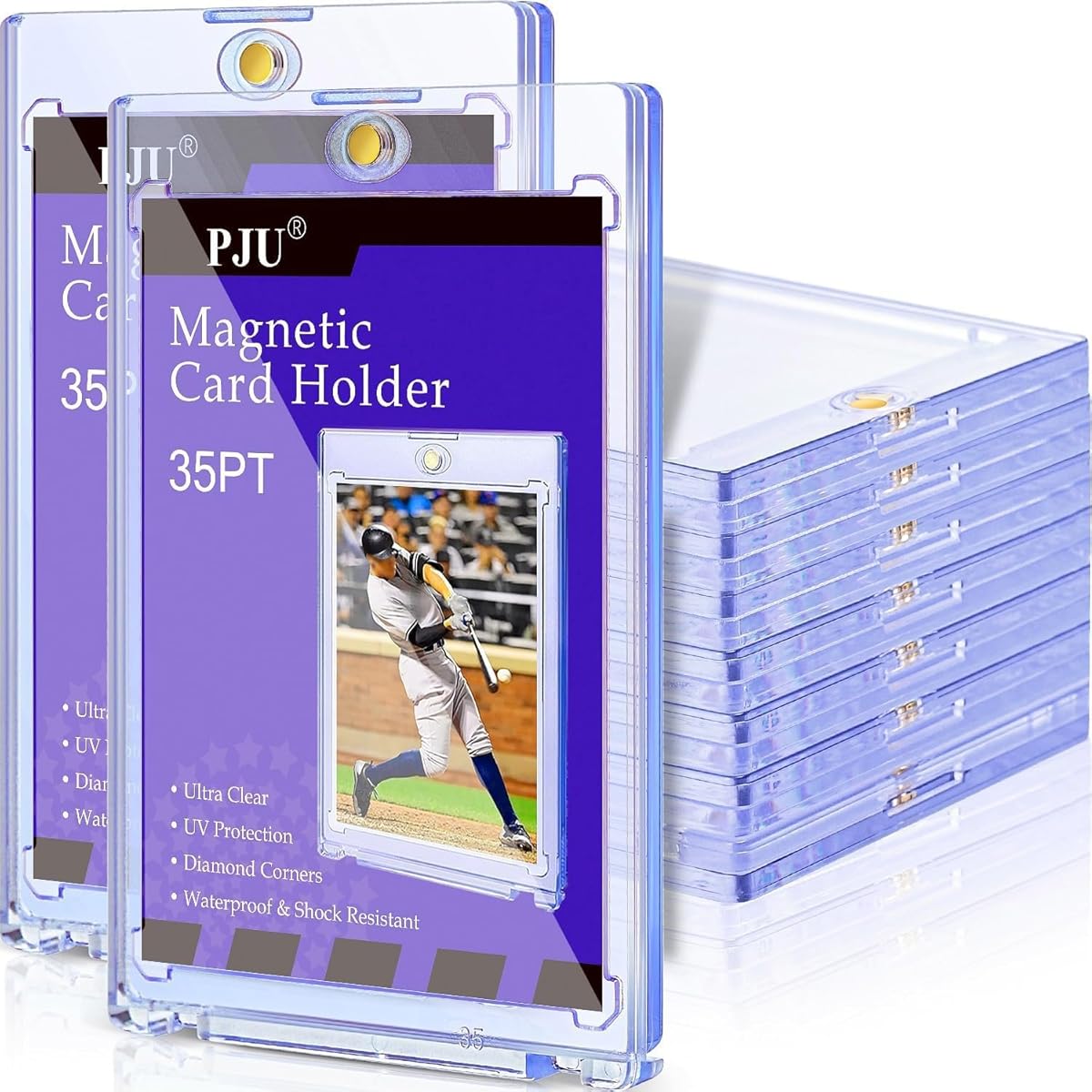 30ct Magnetic Card Holder, 35pt One Card Holder Touch for Trading Cards, U-V Protection Magnetic Card Case for Baseball Cards, Card Protectors Hard Plastic, Display Case for Game Cards, Sports Cards