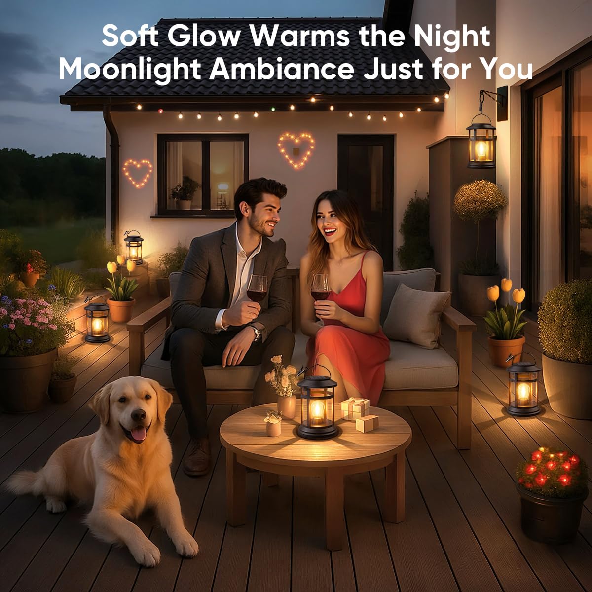 Faroles solares impermeables al aire libre: paquete de 6 luces solares colgantes para exteriores, patio, porche, jardín, decoración de mesa, iluminación LED brillante blanca cálida, funciona