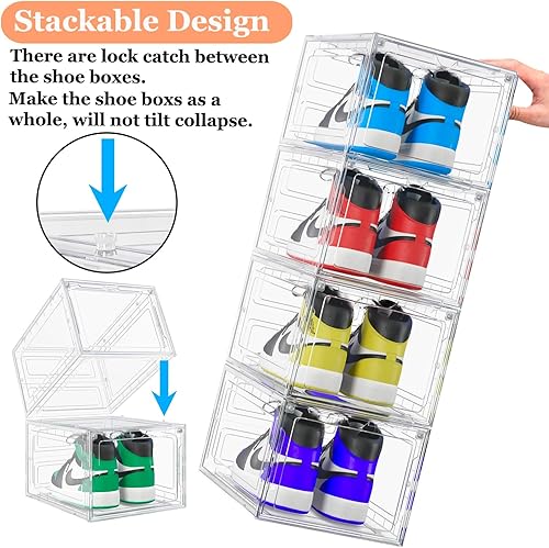 Miniatura 5 de Paquete de 9 cajas organizadoras de zapatos, organizador de almacenamiento de zapatos transparente grueso y resistente mejorado con puerta