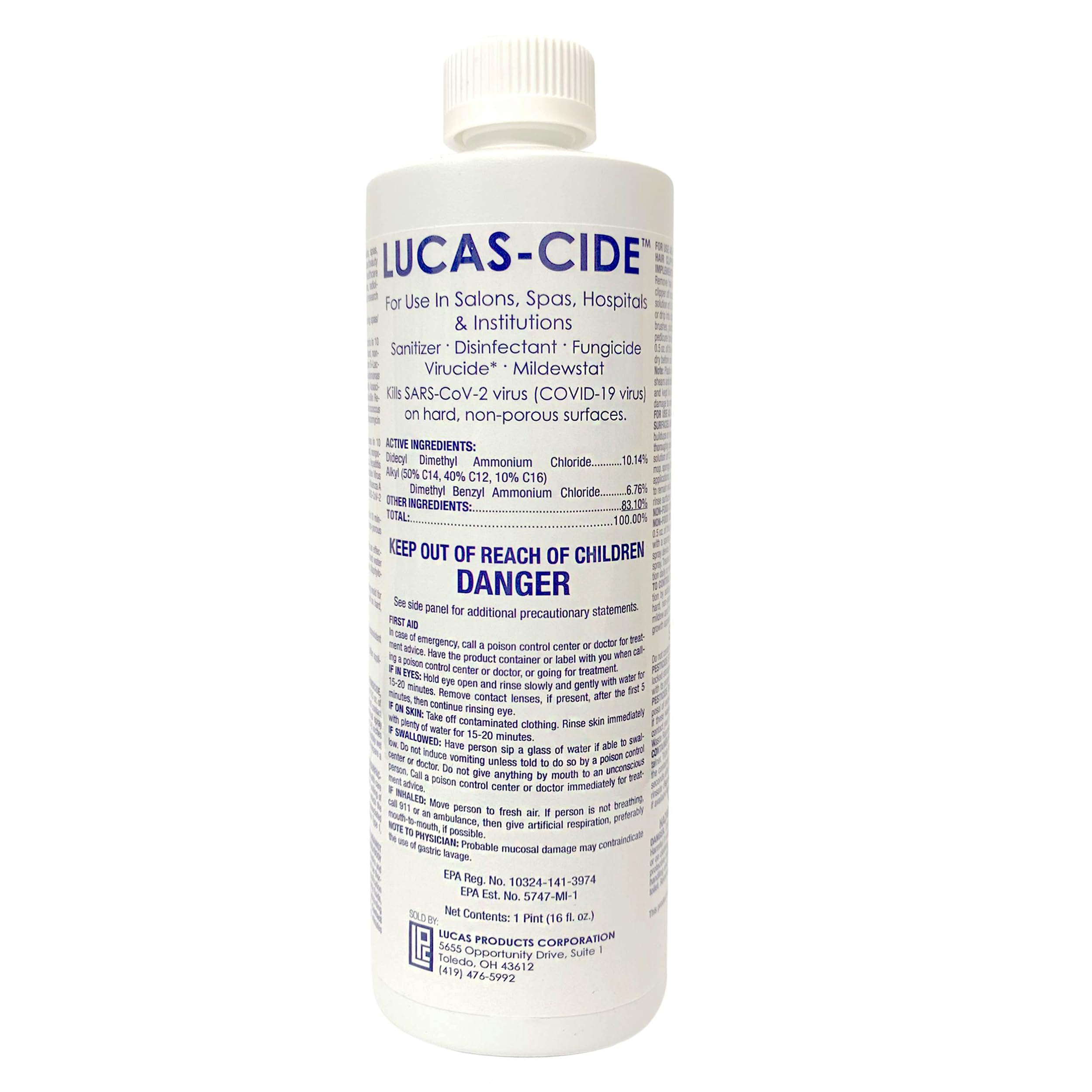 LUCAS-CIDE Salon and Spa Disinfectant Multipurpose Surface Sanitizer, EPA Disinfectant Cleaning Supplies Solution 16 Fl Oz - Blue