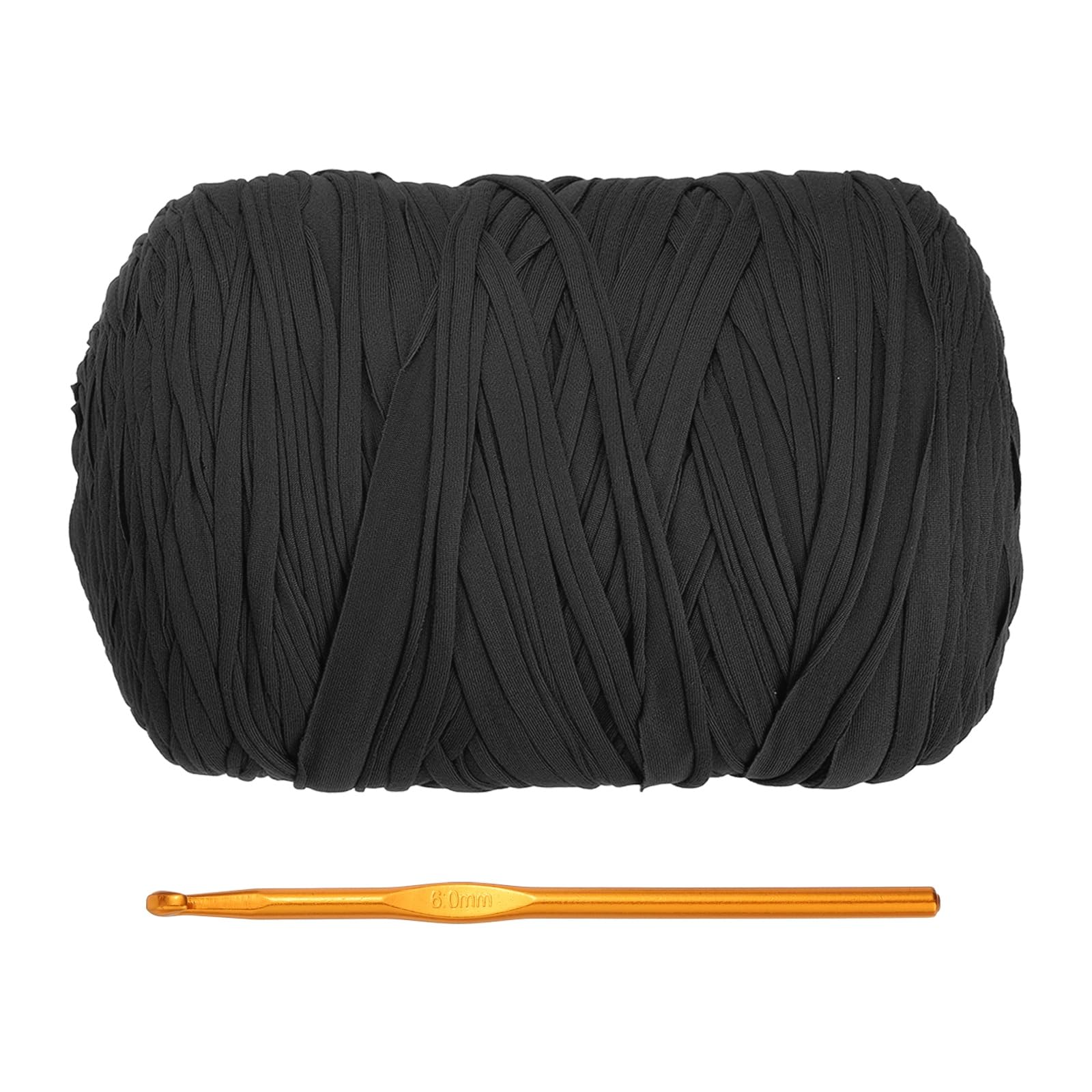 PATIKIL T-Shirt Yarn for Crocheting with 1 Crochet Hook, 800g/228 Yards Soft High Elastic Knitting Yarn for Beginner Crochet Bag/Basket/Home Decor(Black)
