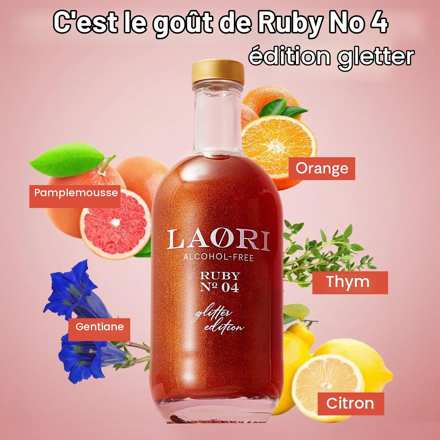 Laori Spritz pailleté sans alcool | Apéritif sans alcool à paillettes sans arômes artificiels | Colorants végétaux | Parfait pour Spritz | Goût d'orange+pamplemousse | Seulement 65 kcal