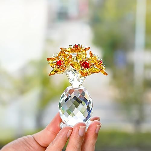 Miniatura 7 de Figura de flores de Navidad de cristal con jarrón, ramo de flores de vidrio de 3.8 pulgadas de alto, figuras coleccionables, adorno de Navidad,