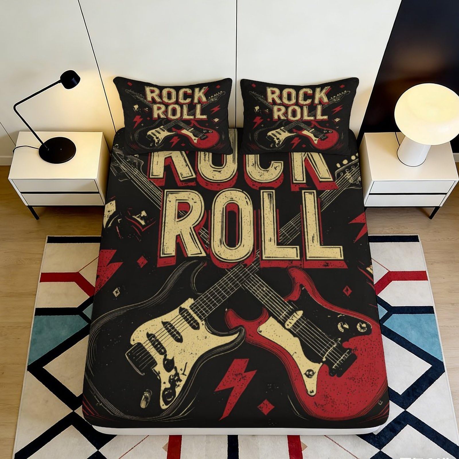 Jqzkxnhpbr Style-10 3D Printed Rock Guitar Fitted Sheet Microfiber Soft Bedroom Decor Retro Music Bed Cover For Home Dorm Protection 90X200x25cm