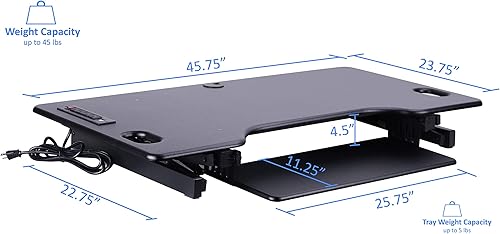 Miniatura 4 de Rocelco Convertidor de escritorio de pie ajustable de 46 pulgadas con cargador USB de CA y brazo de montaje de monitor doble, estación de trabajo