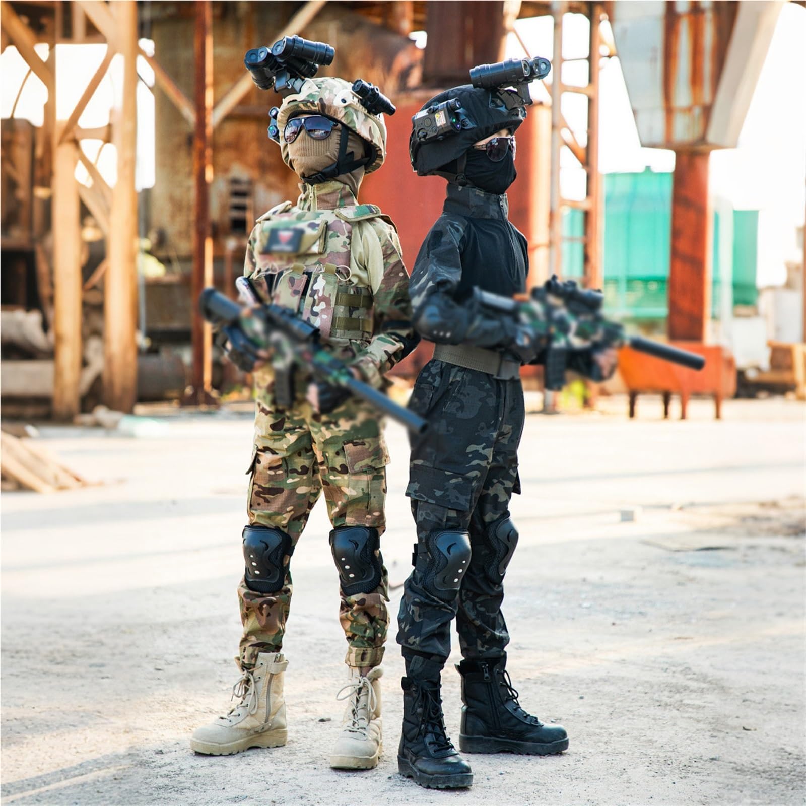 Costume Militare Bambino 100% Cotone, Maglia e Pantaloni Mimetici | Allenamento Outdoor con Casco, Cintura e Protezioni for Giochi di Ruolo, Recite Scolastiche e Feste in Maschera