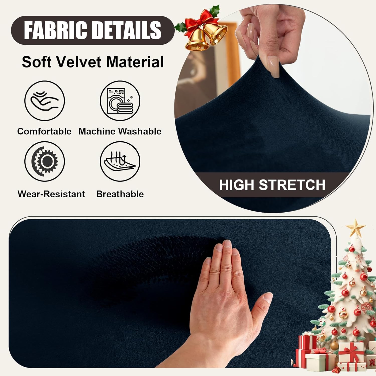 Stretch Banquet Armchair Slipcover, Velvet Soft Chair Cover with Anti-Slip Straps, Chair/Seat/Ottoman Covers for Living Room (Navy Blue,Chair+Seat)