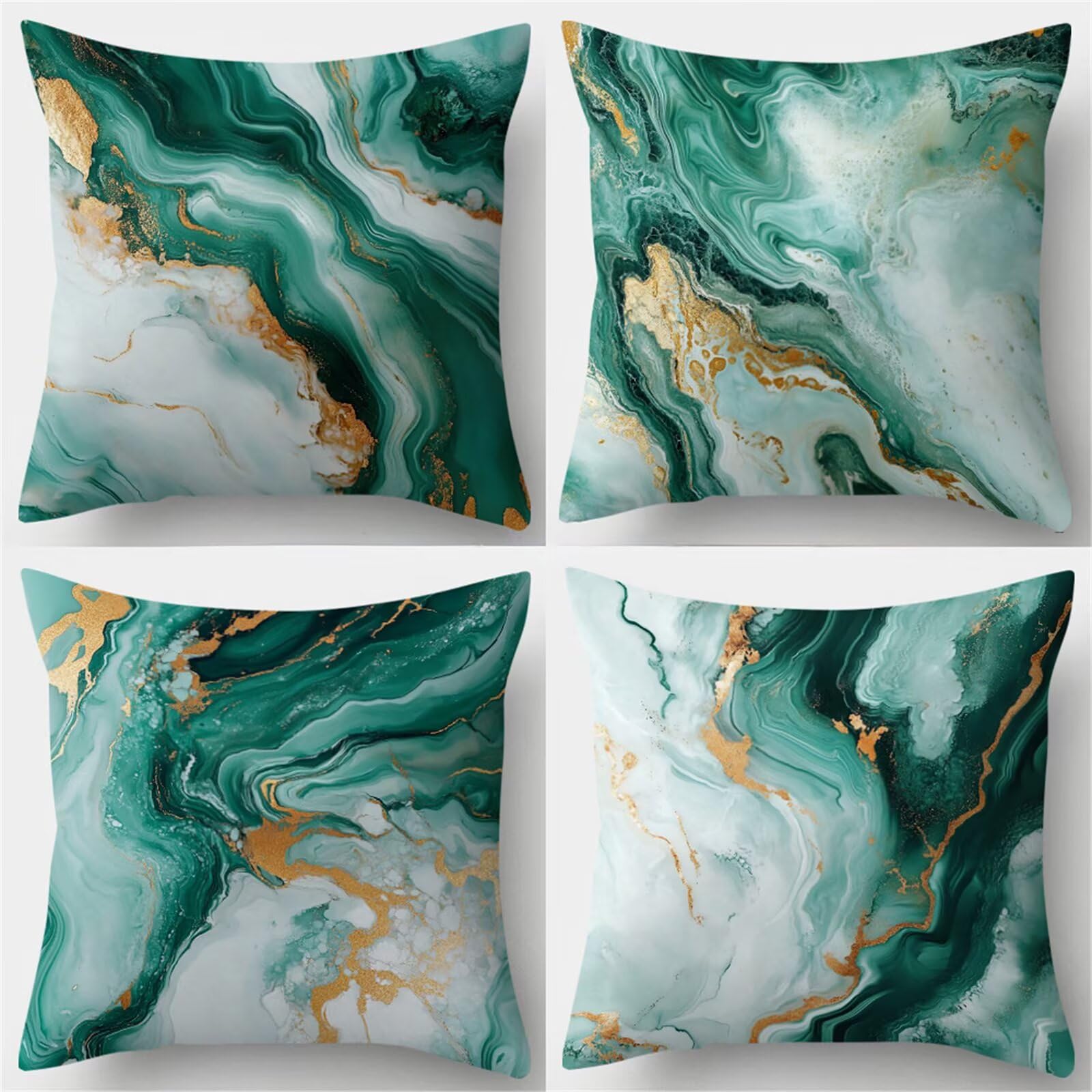 Fundas de Cojines 50x50 cm, Juego de 4 Fundas para Cojines Decorativas de Lino, Mármol Verde, Fundas de Almohada para Sofá, Silla y Decoración de Interiores