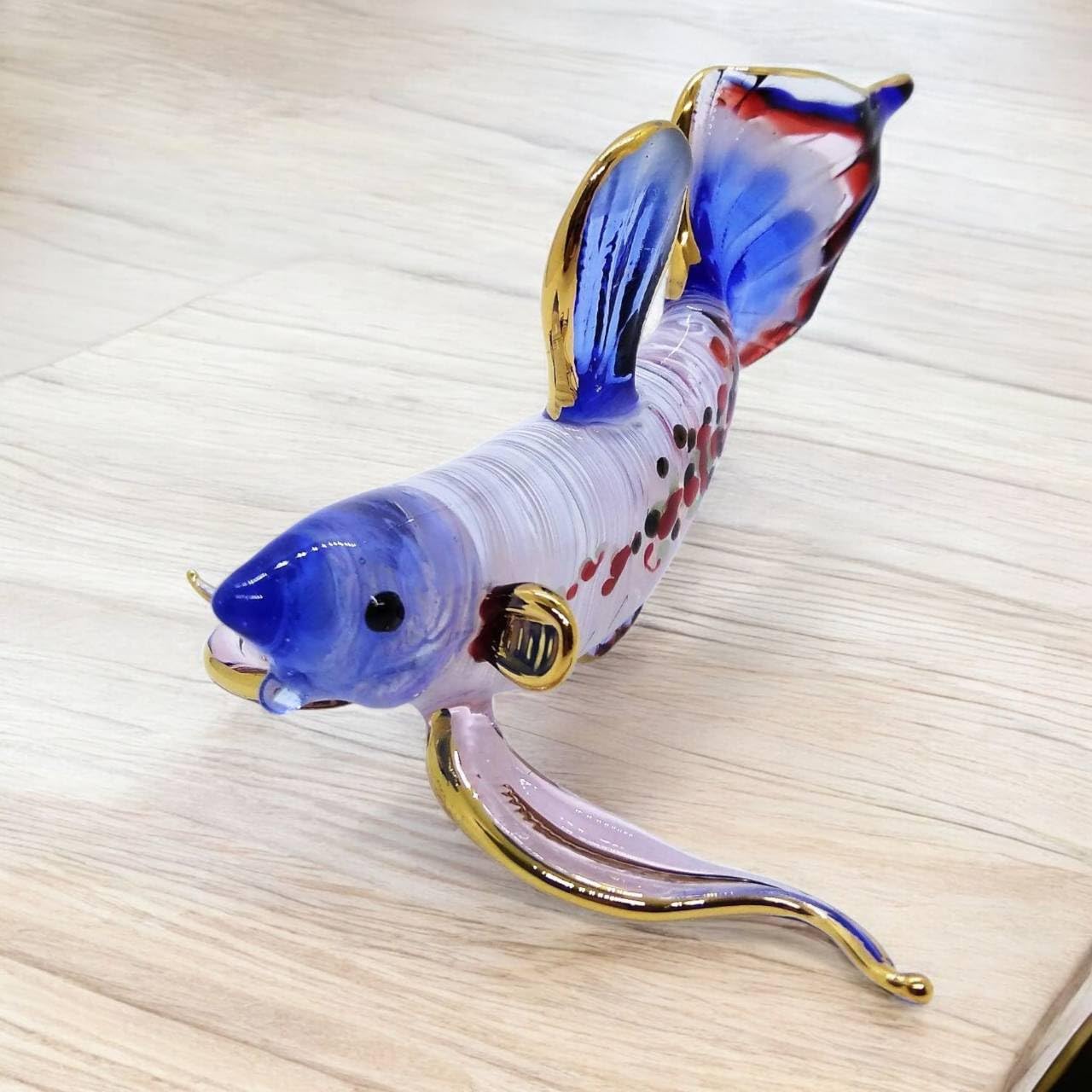 Betta Fish - Statuetta in vetro soffiato Siamese combattimento acqua dolce pesci animali da collezione fatti a mano Decor regalo