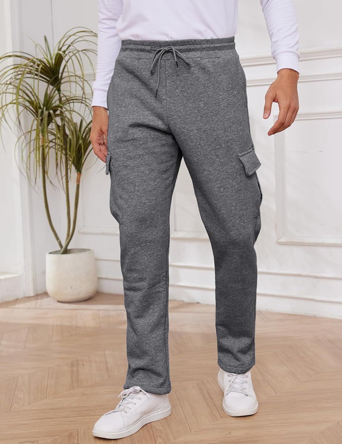 Gihuo Men's Fleece Pants Winter Sherpa Lined Sweatpants Thick Joggers Pants - Image 6