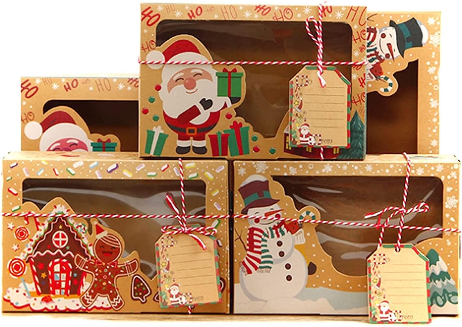 12 Pack Christmas Cookie Boxes with Window, Large Holiday Kraft Bakery