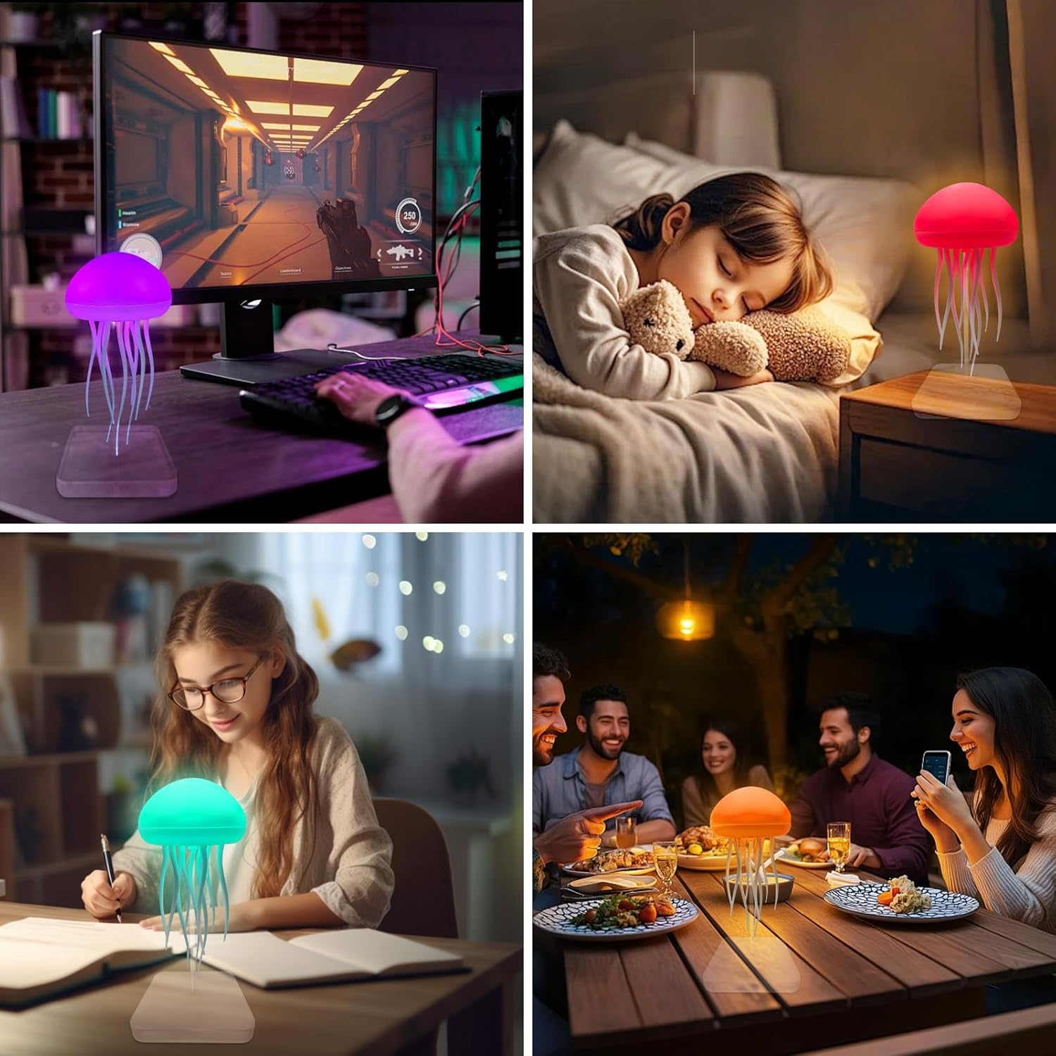 Upgraded Silent Jellyfish Lamp, Jelly Fish Light Lamp with Dancing Legs, Voice Control Jellyfish Night Light, Jellyfish Bedside Lamp for Bedrooms, Living Room and Christmas Gifts (with Base)