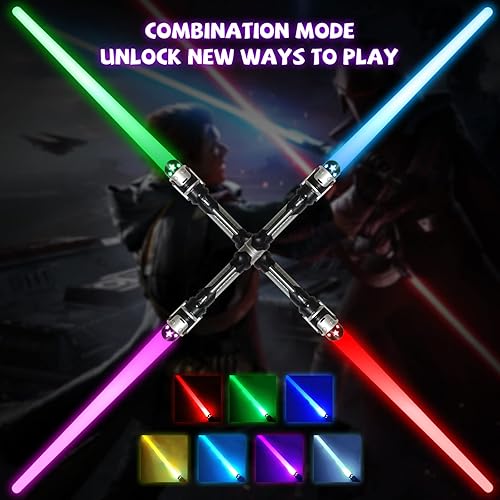 Miniatura 2 de JOINBO 2 sables de luz para niños, juguetes de sables de luz de 7 colores con sonido FX (sensible al movimiento), juego de espadas de luz