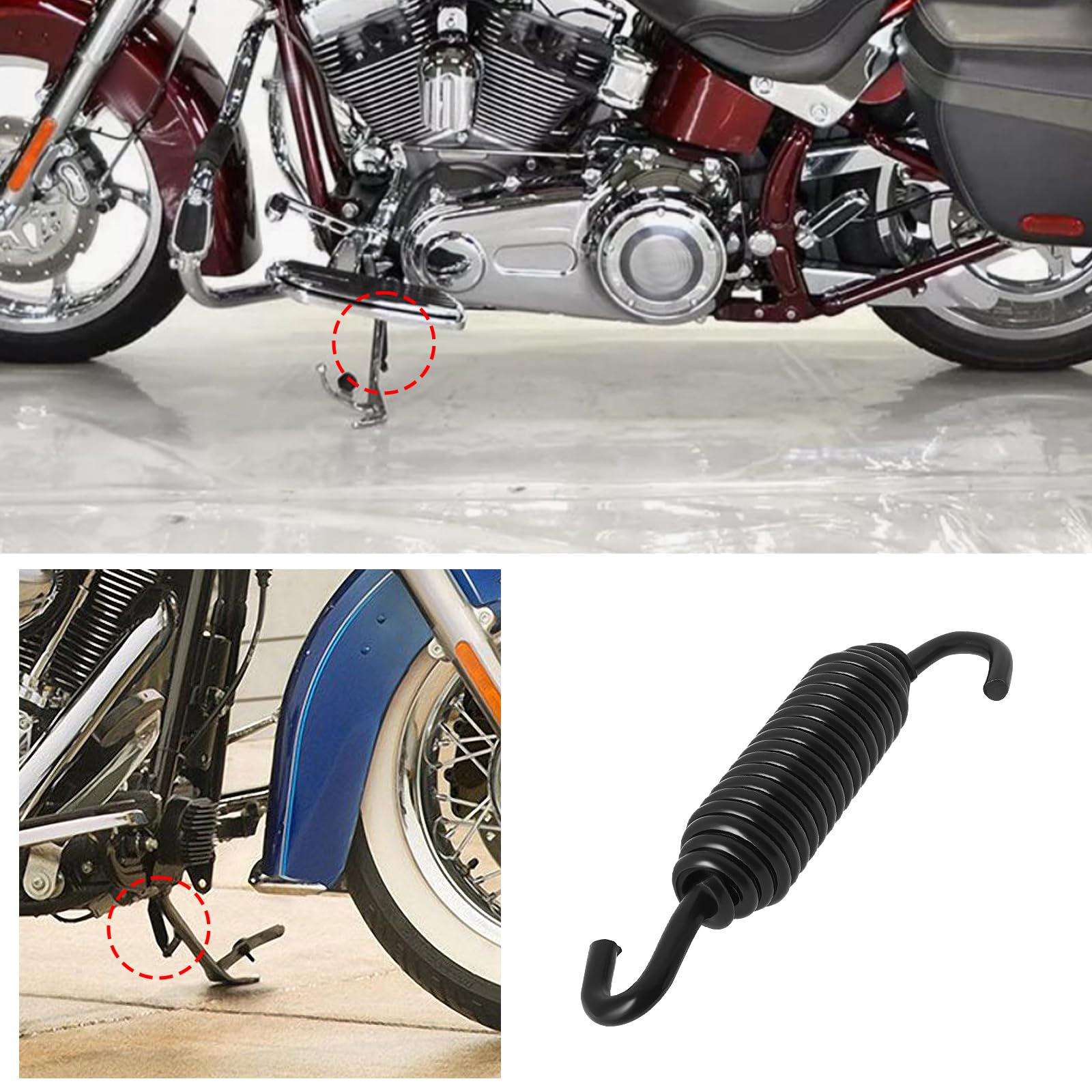 1 molla per cavalletto laterale per moto, 10 cm, molla di ricambio 49725-07A, compatibile con Har-ley Davidson Softail Touring Road King Chrome Black