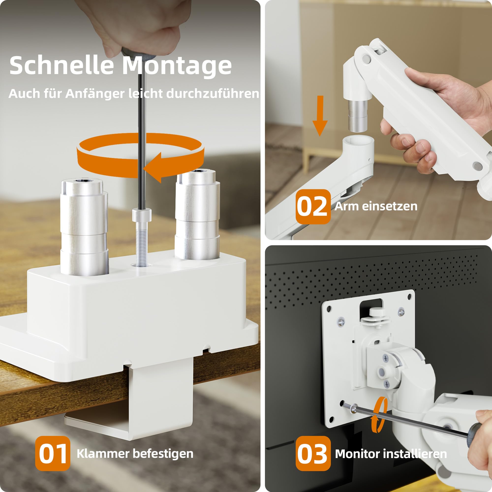 Claiks Monitor Halterung 2 Monitore für bis 17-49 Zoll Curved und Flach, Dual Monitor Halterung Höhenverstellbar Neigbar Schwenkbar Drehungbar,VESA 75x75/100x100 mm,Hält 1~20 kg,Weiß