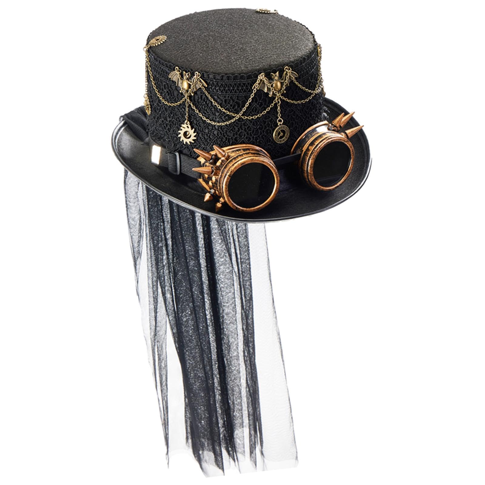 Colaxi Steampunk Top Hat Magician Hat with Goggles for Prom Role Play Carnival, Black