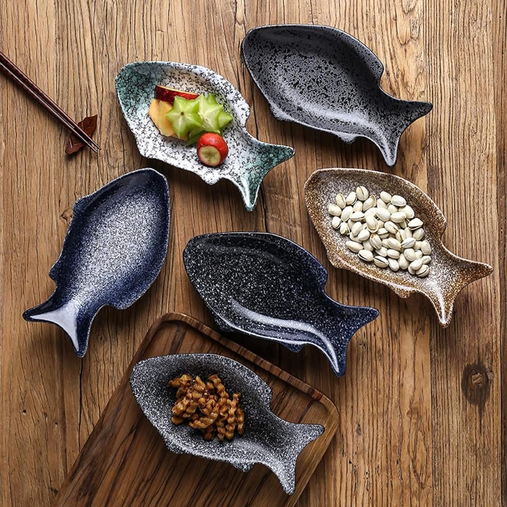2 Assiettes à Sauce En Céramique Forme Poisson - 11x8,5 Cm - Résistantes Chaud/froid - Pour Condiments, Apéritif, Décoration De Table