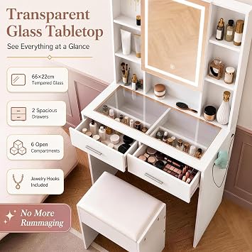 Karl home White Dressing Table with LED Mirror and Stool Set