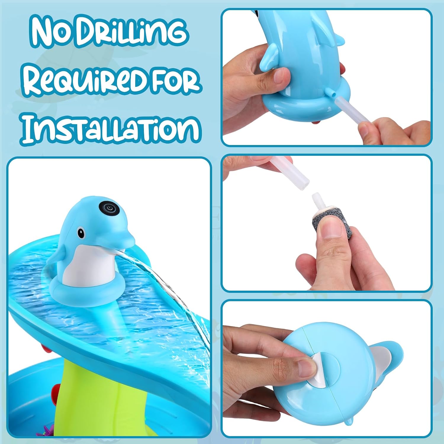 Vodolo Dolphin Water Table Pump Continuous Flow,Cordless Kids Battery Powered Water Outdoor Pump,No-Hole Installation Electric Rechargeable Not Octopus Water Tablepump,Watertable Accessories