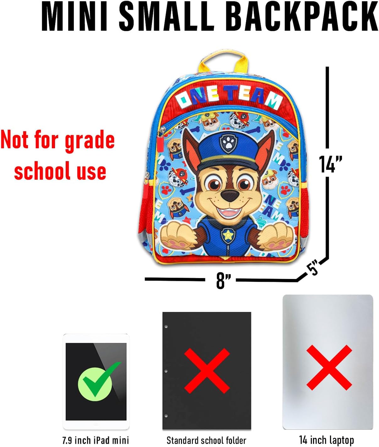 Paw Patrol Backpack for Boys Set - Bundle with 14” Bag Featuring Chase, Rubble, Marshall Plus Water Bottle, Stickers, More | Paw Patrol School Backpack for Kids