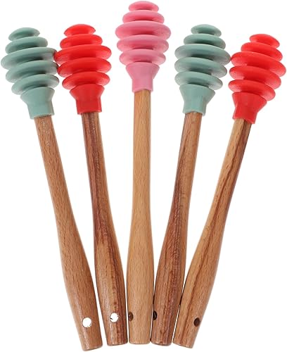 Miniatura 5 de Cabilock 5 palitos de silicona para mezclar miel, no limpiar para jarabe de miel y más silicona de grado alimenticio resistente a las manchas para