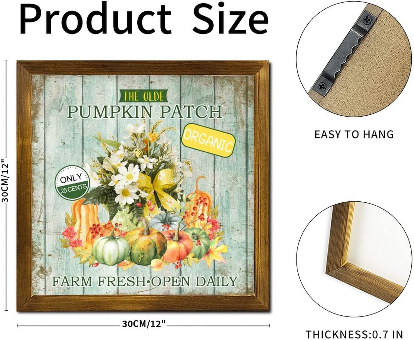 The Olde Pumpkin Patch Wood Framed Sign Farm Fresh Pumpkin Sunflower Hanging Sign Classic Farm Harvest Home Wall Decoration for Bedroom Kitchen Living Room Table 12x12 inch