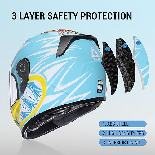 Miniatura 3 de TRIANGLE Casco de motocicleta para niños, casco de cara completa ligero con 2 viseras aprobado por DOT