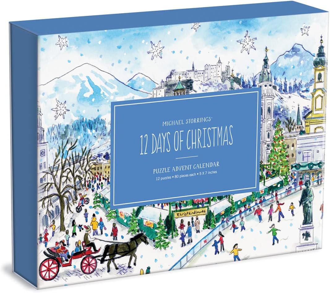 Michael Storrings 12 Days of Christmas Advent Calendar Puzzle, Includes 12 80-Piece Puzzles, 5” x 7” Each – Unique Holiday Jigsaw Puzzle Set with Thick, Sturdy Pieces