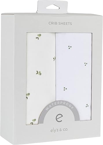 Elys Co Sábanas impermeables de 100 algodón de jersey para bebé paquete de 2 unidades bayas y puntos de racimo salvia cuna