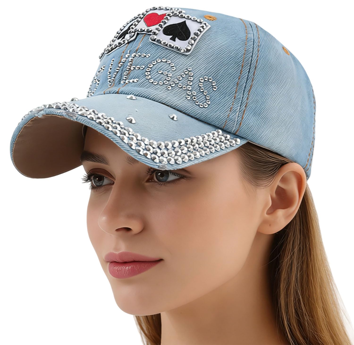 Denim Baseball Cap Rhinestone Sun Visor Hats Adjustable Shiny Bling Jeans Hat for Women Men