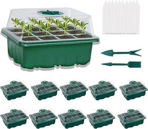 Bandejas de inicio de semillas de 120 celdas con cúpula de humedad, paquete de 10 bandejas reutilizables para semillas de inicio, bandejas de