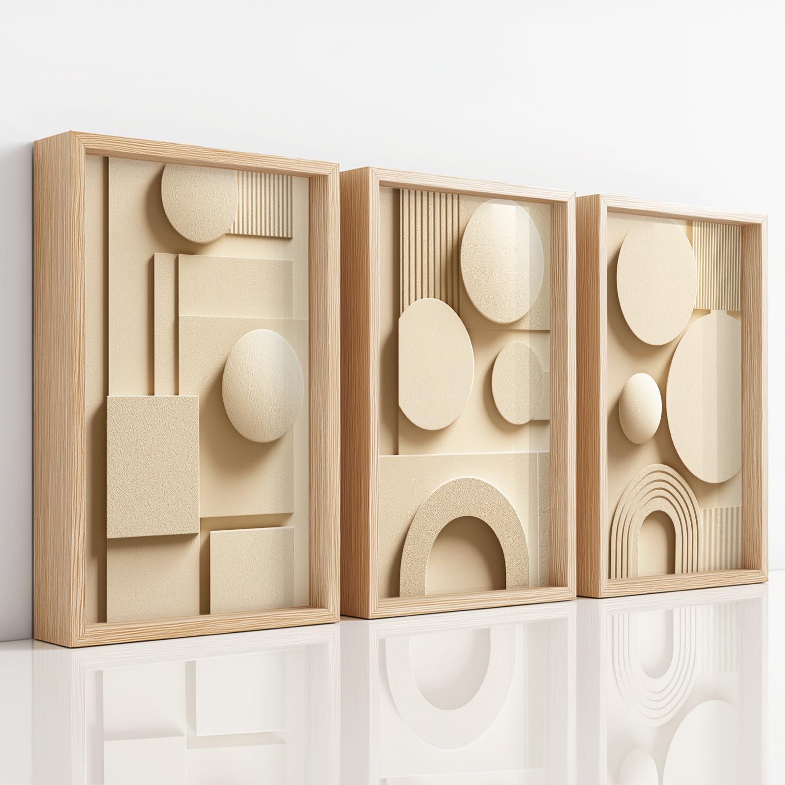 3 szt. Wydruk na płótnie, nowoczesna geometryczna dekoracja ścienna, relief beżowy okrągły plakat obrazy do salonu sypialnia dekoracja biurowa 40 x 50 cm