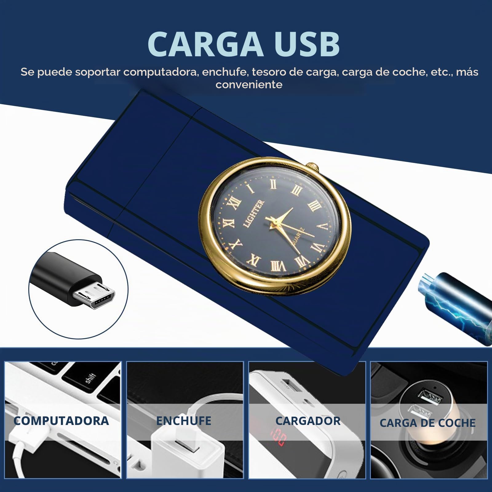 SKRFIRE Encendedor eléctrico de plasma de doble arco, encendedor recargable con indicador de pantalla de batería, encendedores fríos giratorios con caja de regalo para amigos, familia, velas (azul)