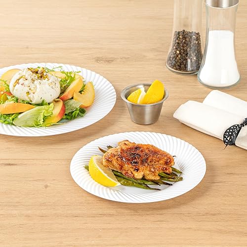 Miniatura 9 de Moderna - Platos desechables de alta calidad de 7 pulgadas, 200 platos redondos de plástico para fiestas, patrón de ondas, platos llanos de plástico