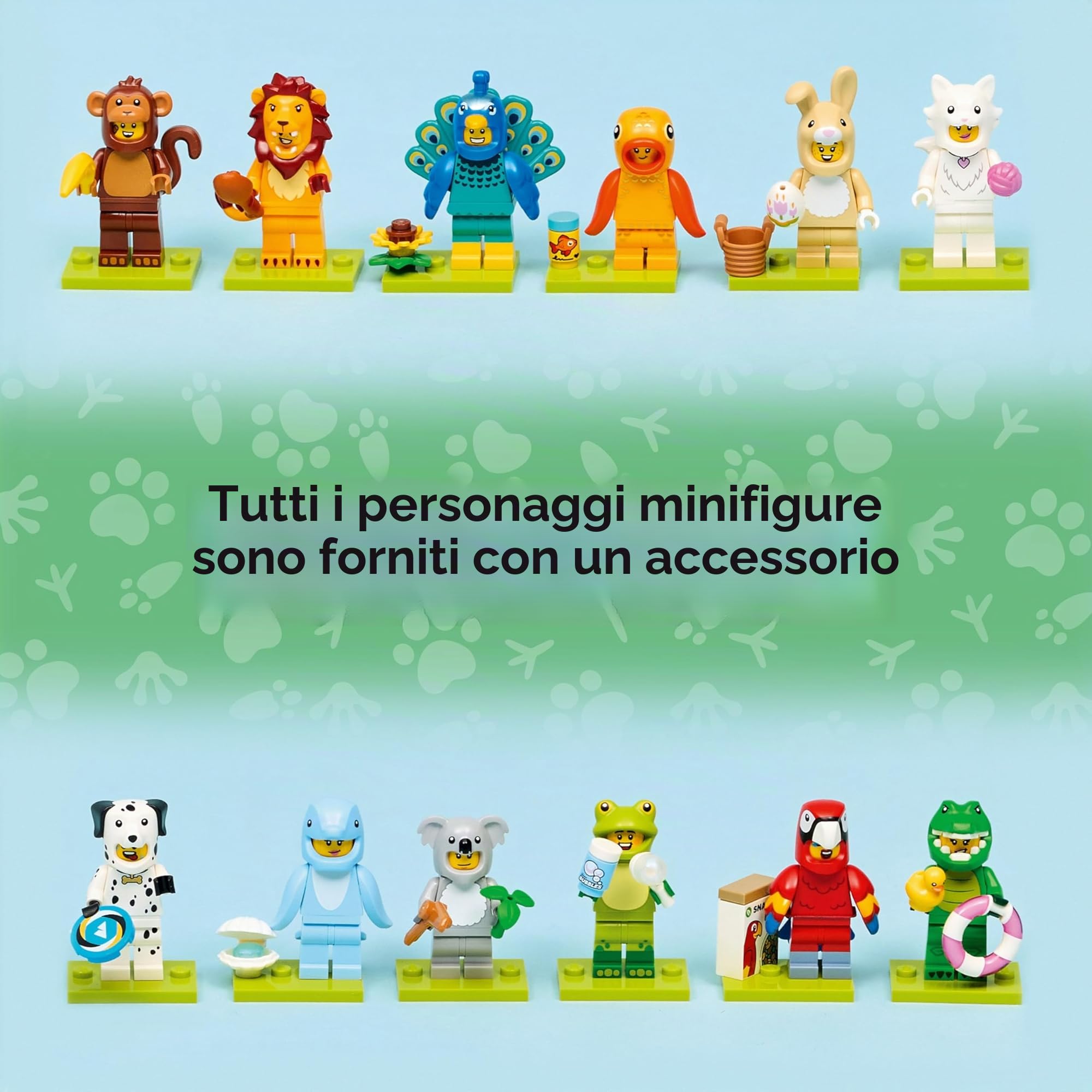 Lego - Minifigure serie 28 con 12 personaggi: set completo di minifigure Lego serie 71051 animali (con piastrella stampata)