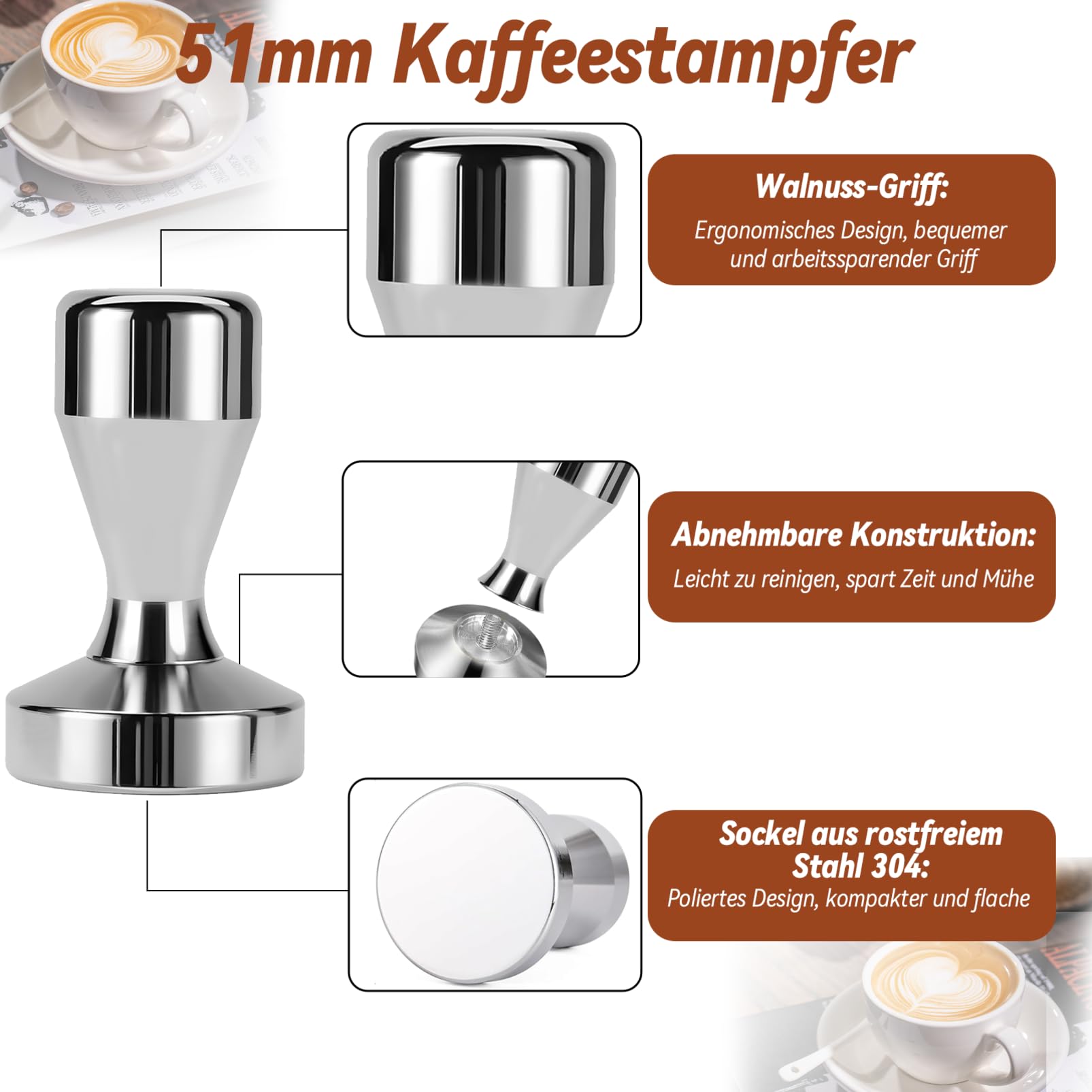Lot de 22 tampons à Expresso de 51 mm, Presse-Expresso de 51 mm avec Tapis à Expresso, mélangeur à café, cuillère à mélanger, pichet à mousser, Stylo Latte Art et pochoirs décoratifs