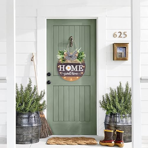 Vista 31 de Letrero de bienvenida intercambiable para puerta delantera con 14 iconos intercambiables, decoración de porche delantero de granja, letrero de pared