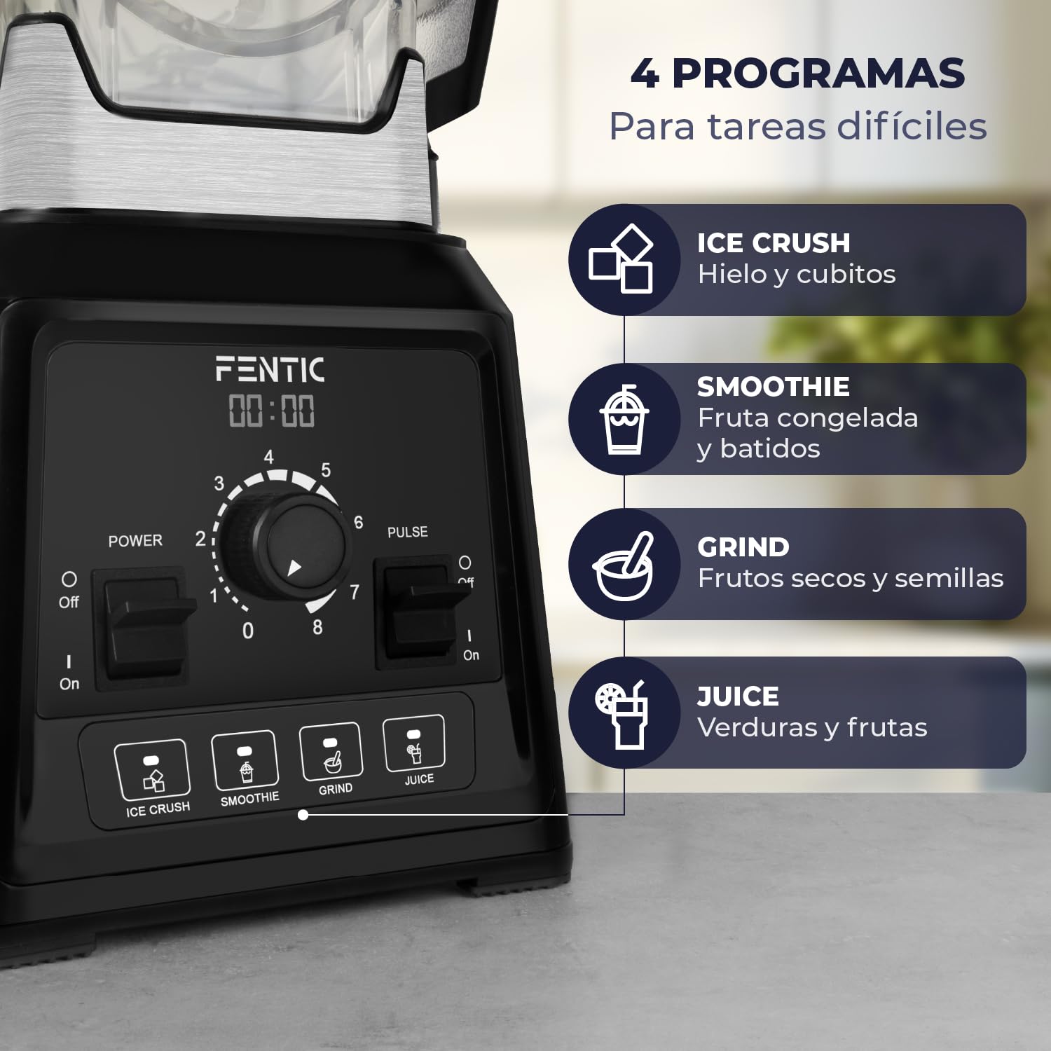 Batidora de Vaso – 2000W - Batidora Potente - 2 Liter - Licuadora para Batidos con 8 Velocidades y 4 Programas – Blender con Trituradora de Hielo