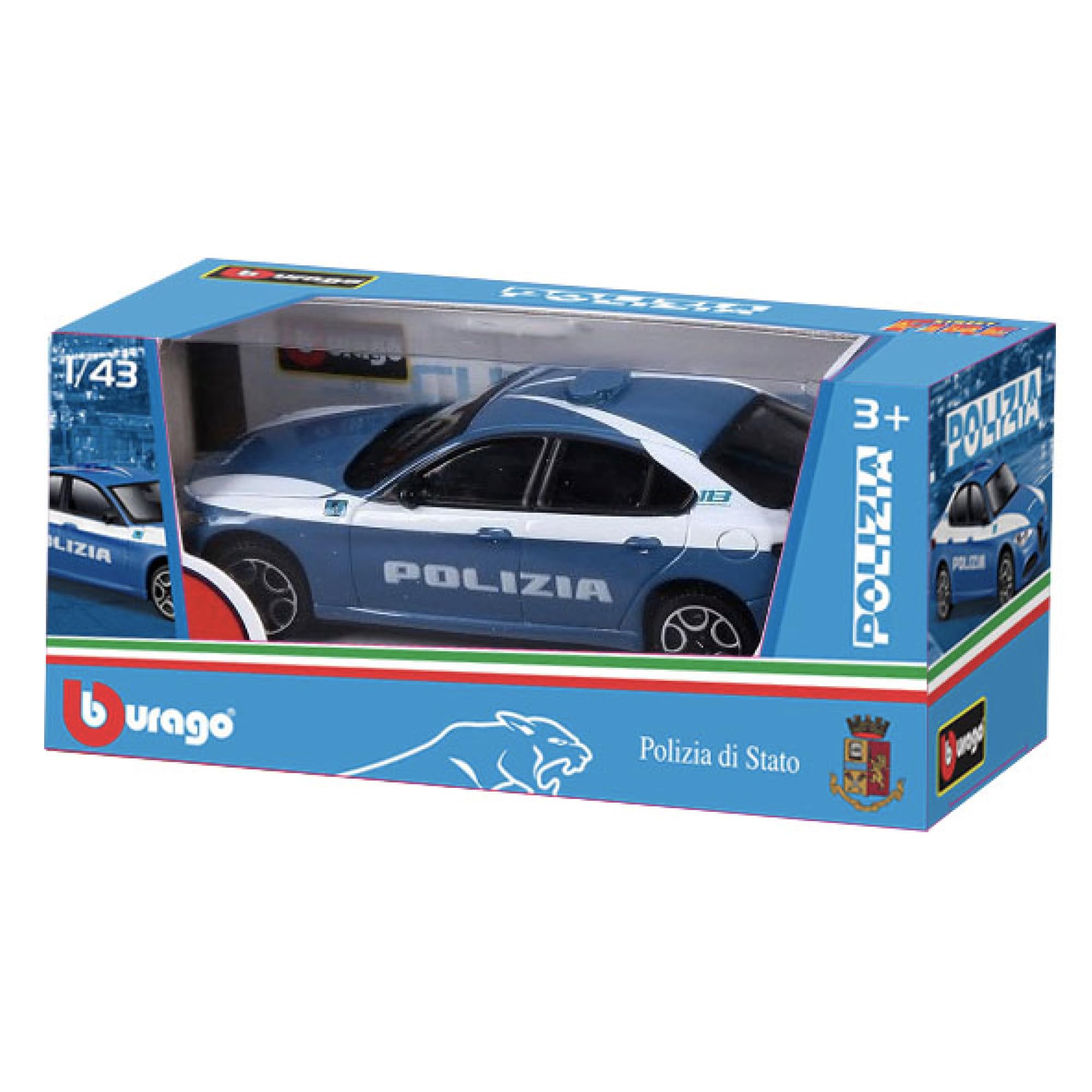 BBURAGO Auto Polizia Modellino Scala 1:43 Licenza Ufficiale, 3+