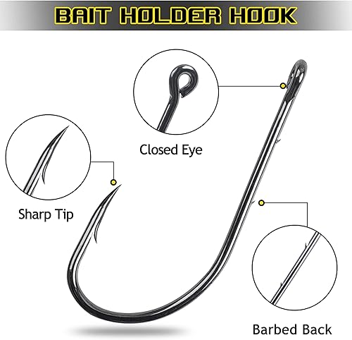 Miniatura 8 de Cebo anzuelos de pesca, 110 anzuelos de pesca de caña larga, anzuelos de pico de púas con 2 púas de acero al carbono negro, anzuelos de pesca